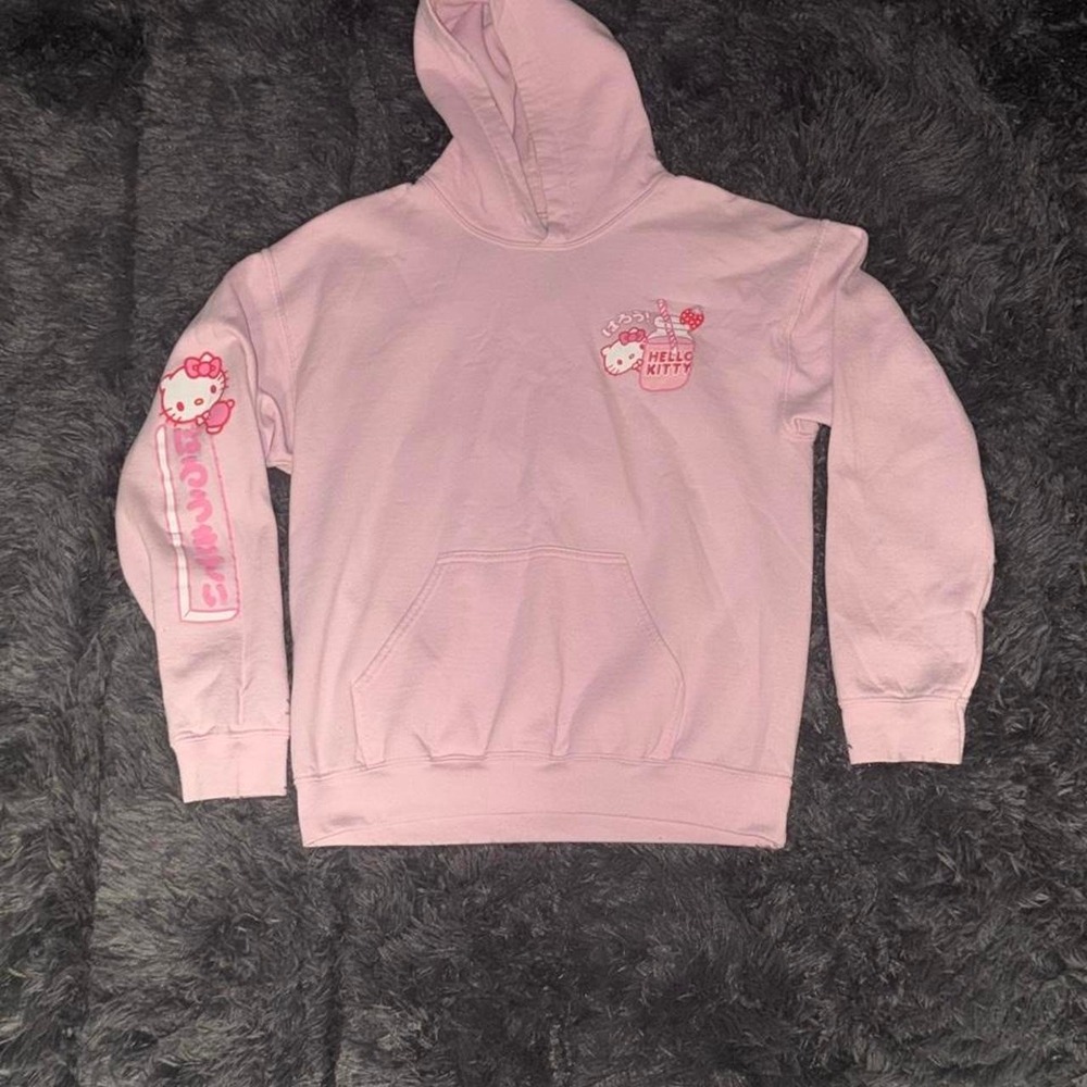 Hello Kitty Strawberry Milk Pink Hoodie Kawaii Sanrio Graphic Sweatshirt Womens